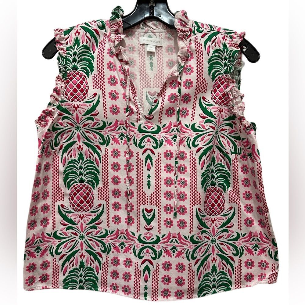 Charter Club Pink & Green Pineapple Top Size Petite Medium